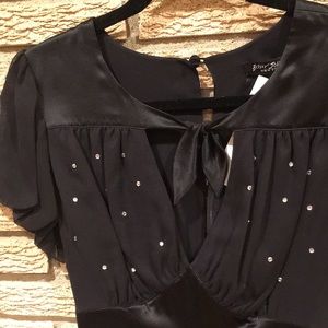 Betsy Johnson classic blk silk dress w rhinestones